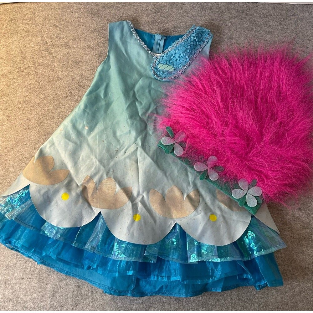 Trolls Poppy Costume Size 3T-4T Kids Dress With Wig Hat
